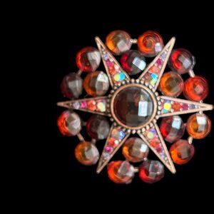 Vintage Rhinestone And Copper‎ Brooch